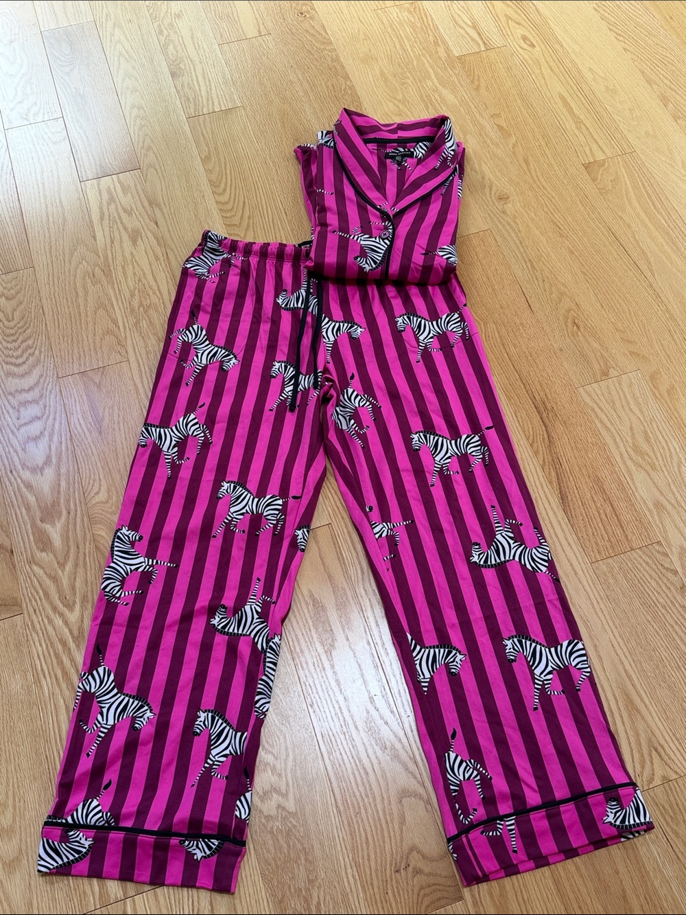 Room Service medium zebra print shawl collar pajama set.